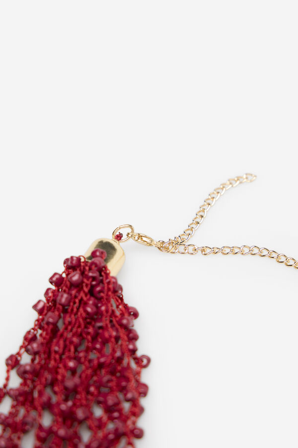 Cortefiel Long beaded necklace Maroon