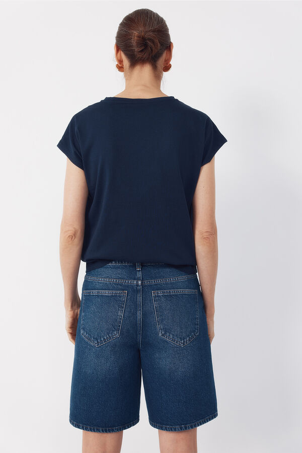 Cortefiel Basic t-shirt with gold buttons Navy