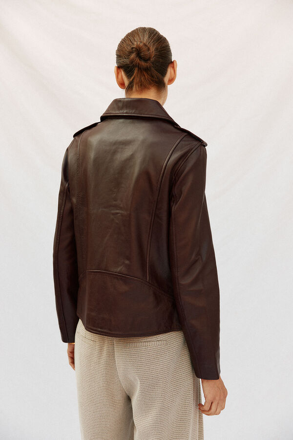 Cortefiel zip fastening leather jacket Maroon