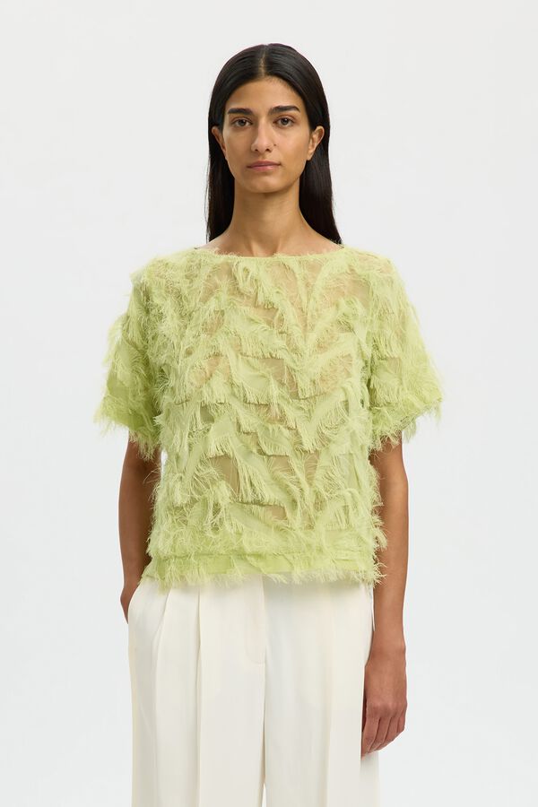Selected Blusa de manga curta com tecido de franjas Verde