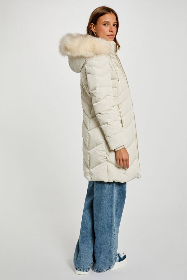 Morgan Sobretudo longo acolchoado com capuz Ecru