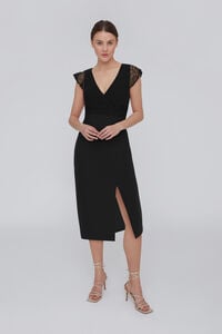 Cortefiel Midi dress with lace Black