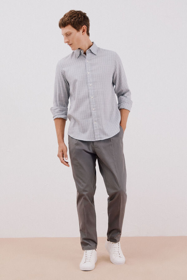 Cortefiel Tencel cotton plaid shirt Grey