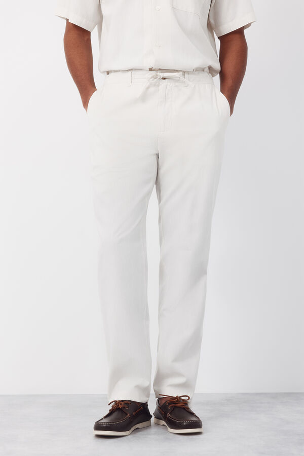 Cortefiel Trousers with elastic waistband and regular drawstrings Ivory