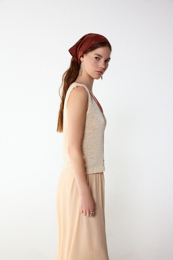 Slowlove Contrast knit top Coral