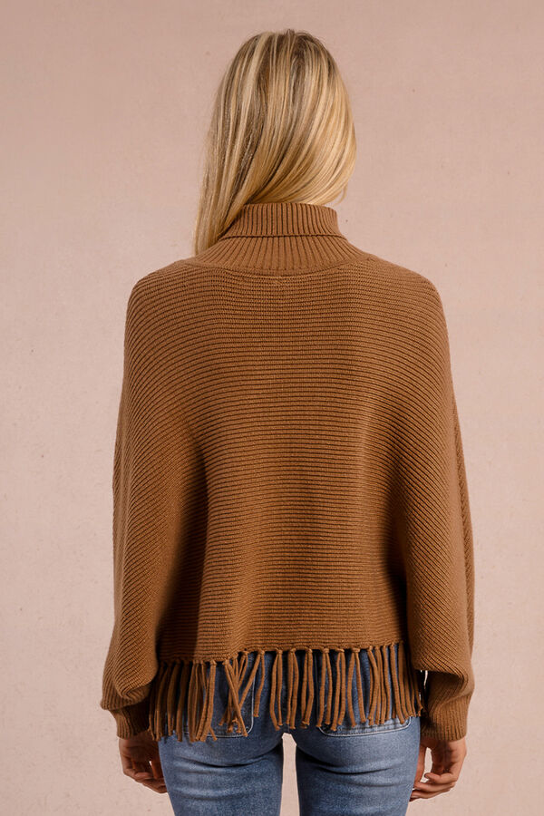 Molly Bracken Camisola de manga comprida com detalhe de franjas Tostado