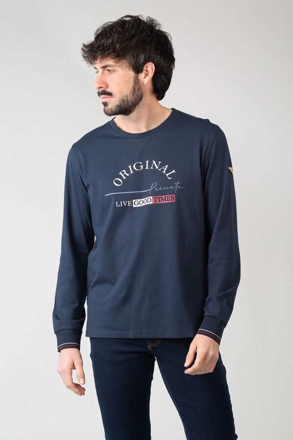 Privata Camiseta punto liso manga larga Azul marino
