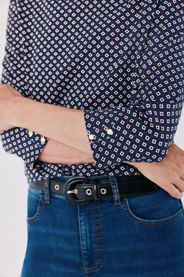 Cortefiel Boat neck T-shirt Printed blue