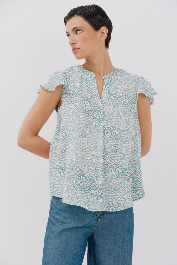 Cortefiel Blusa manga volante Printed green