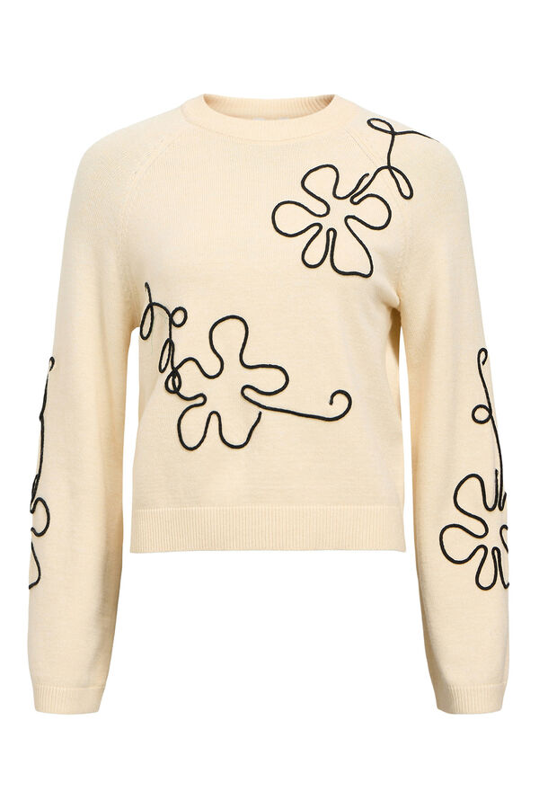Object Camisola de malha bordado com flores Cinzento