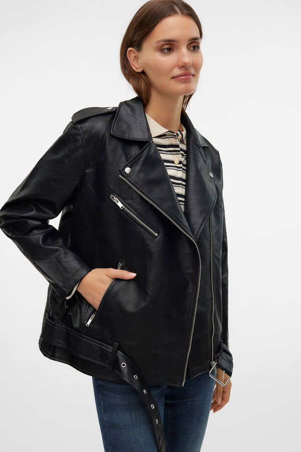 Vero Moda Blusão biker efeito pele  Preto