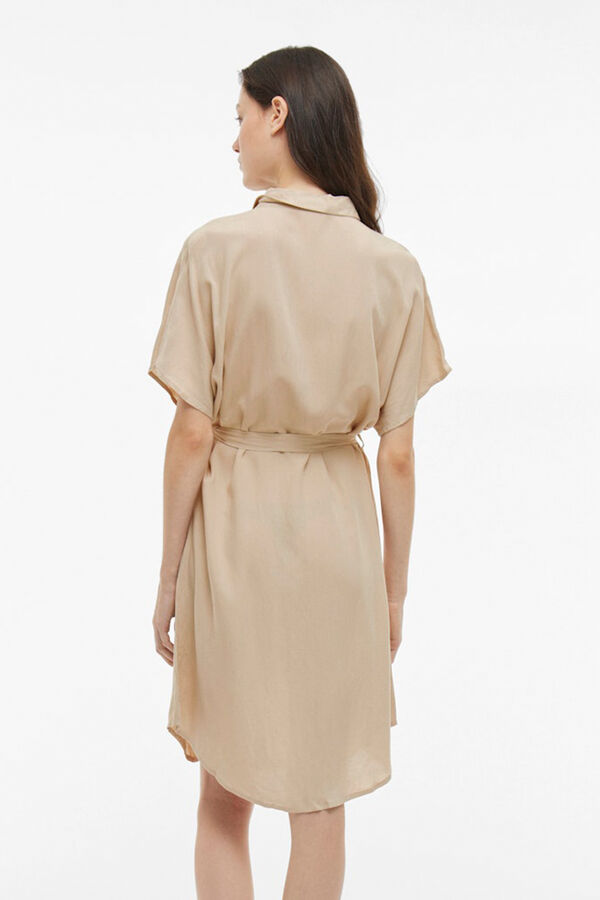 Vila Vestido camisa midi de viscose e linho Cinzento