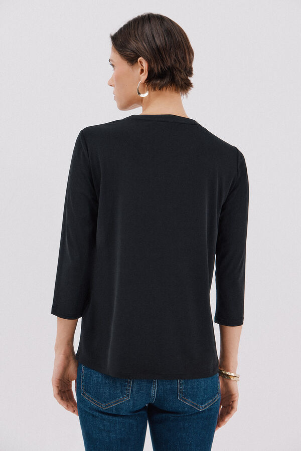 Cortefiel Camiseta básica decote mandarim Preto