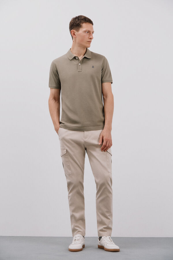 Cortefiel Essential slim fit piqué polo shirt Kaki
