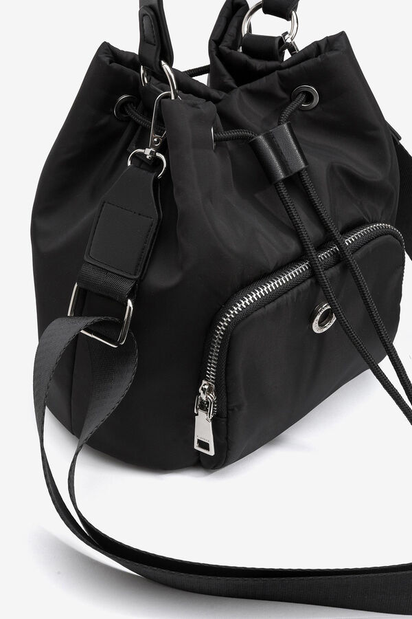 Cortefiel Quilted Nylon Bucket Bag Black