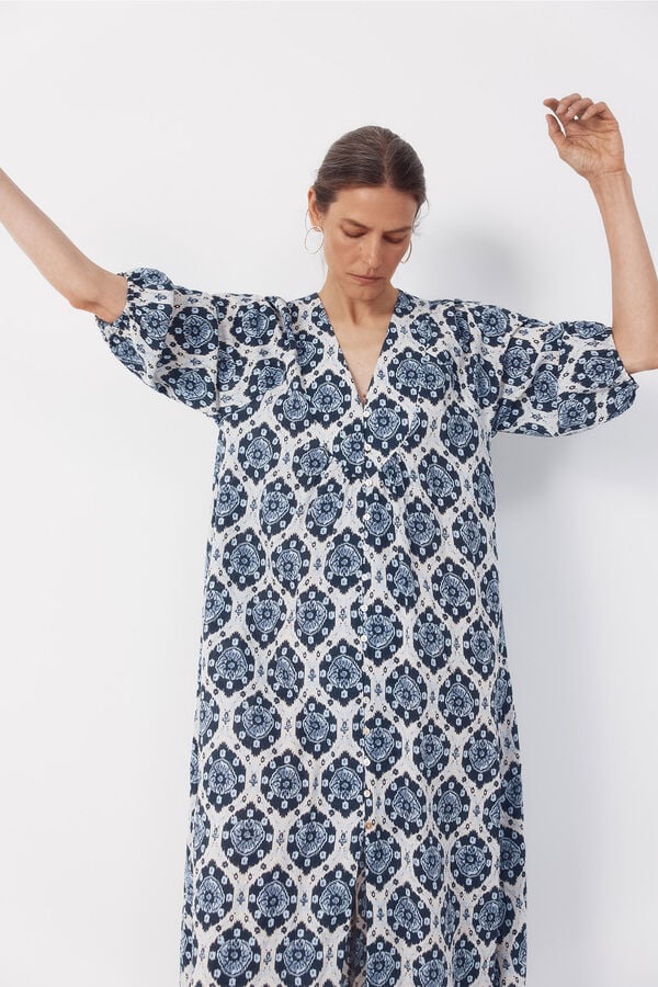 Cortefiel Long Dress Printed blue