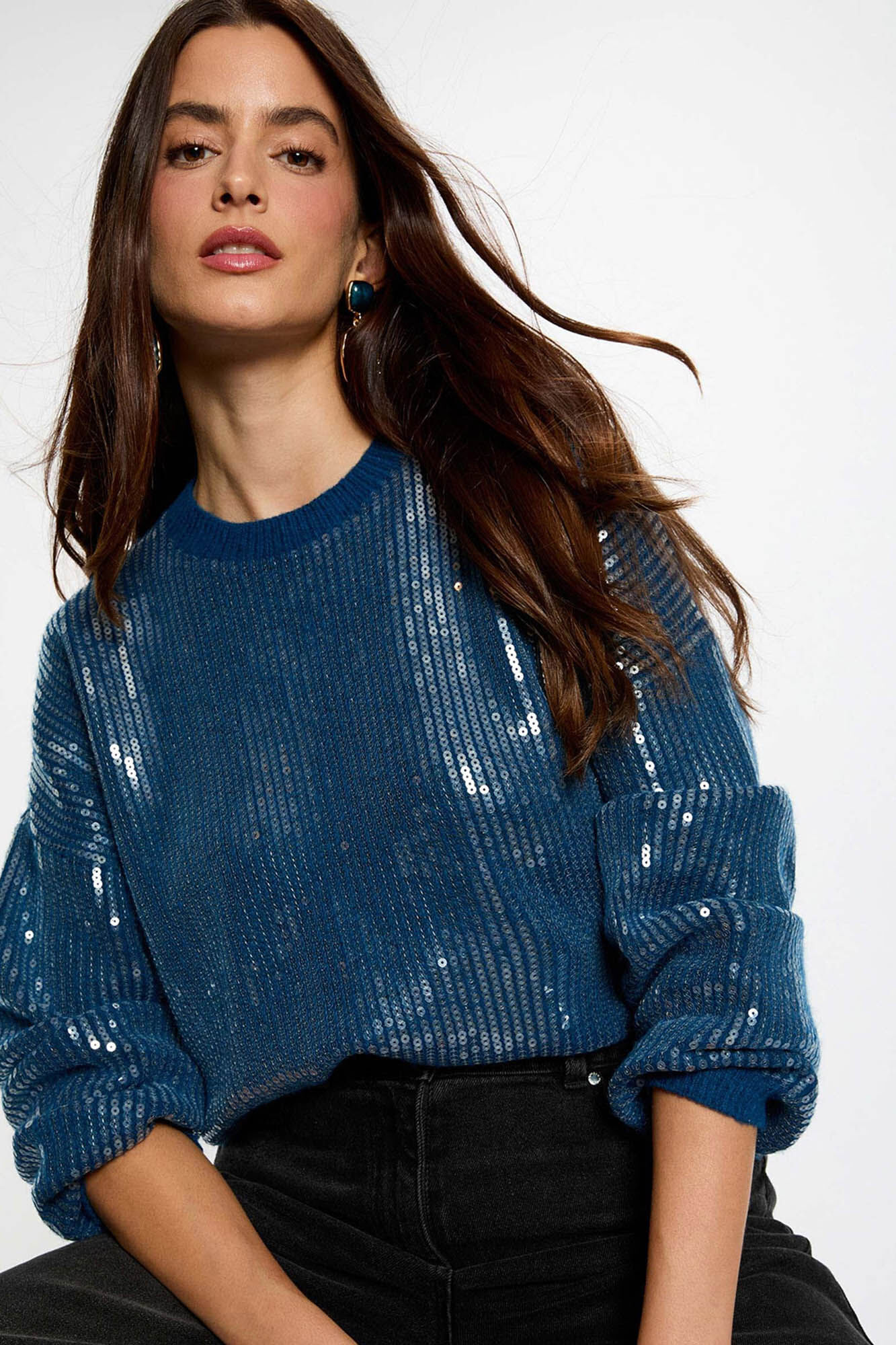 Morgan Camisola de lantejoulas com gola redonda