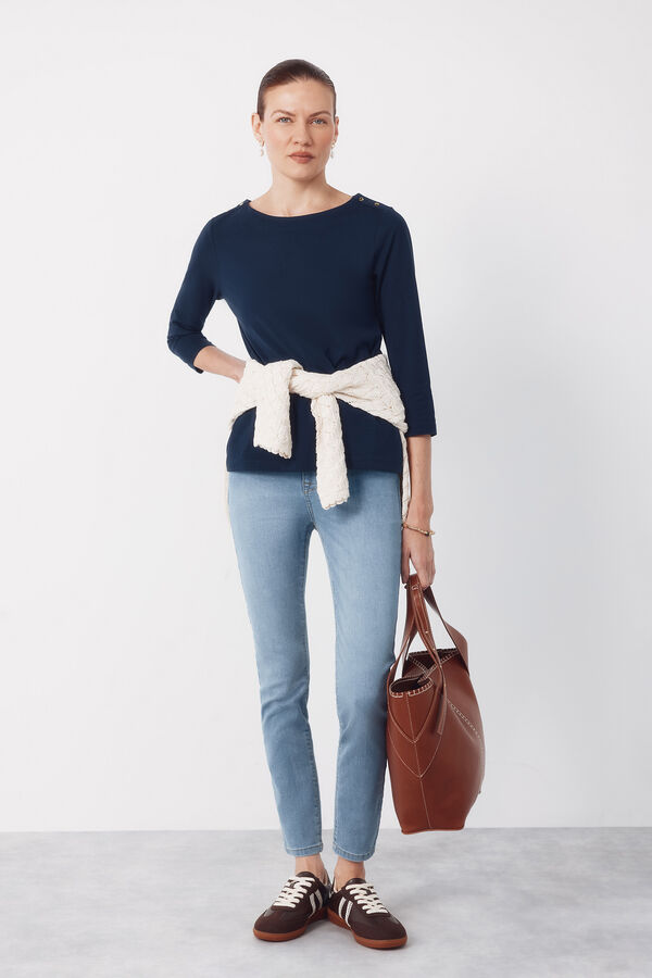 Cortefiel Essential boat neck t-shirt Navy