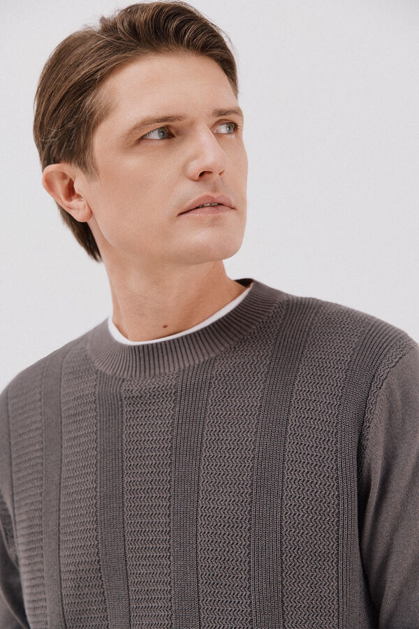 Cortefiel Fine braided cotton crew crew neck sweater Grey