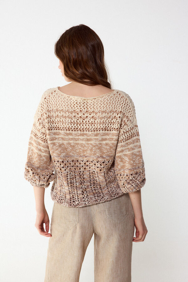 Slowlove Jersey punto calado Marr&oacute;n