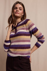 Slowlove Suéter riscas com botões Roxo