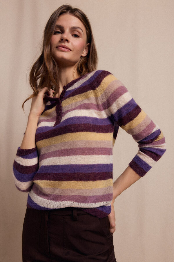 Slowlove Suéter riscas com botões Roxo