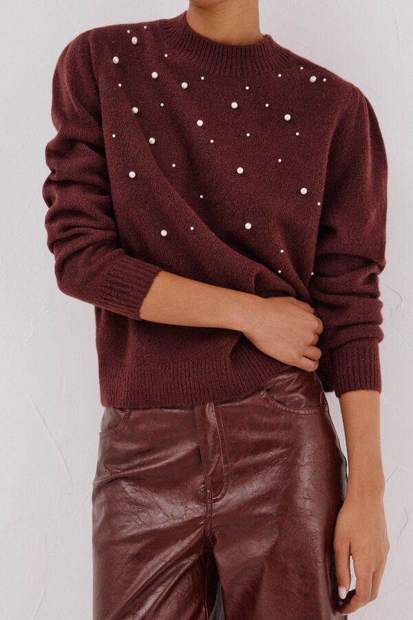 Cortefiel Jersey punto perlas Maroon
