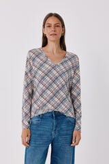 Cortefiel V-neck basic T-shirt Printed blue