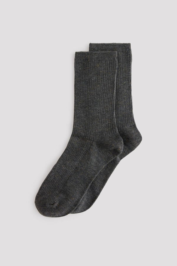 Cortefiel Lurex ribbed socks Grey