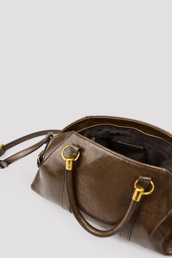 Cortefiel Trapezoid handbag Dark brown