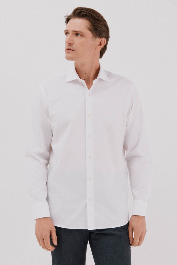 Cortefiel Plain easy-iron shirt with cufflinks White