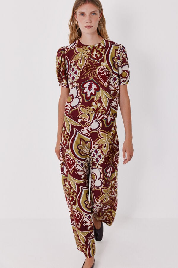 Cortefiel Printed wide-leg trousers Printed white