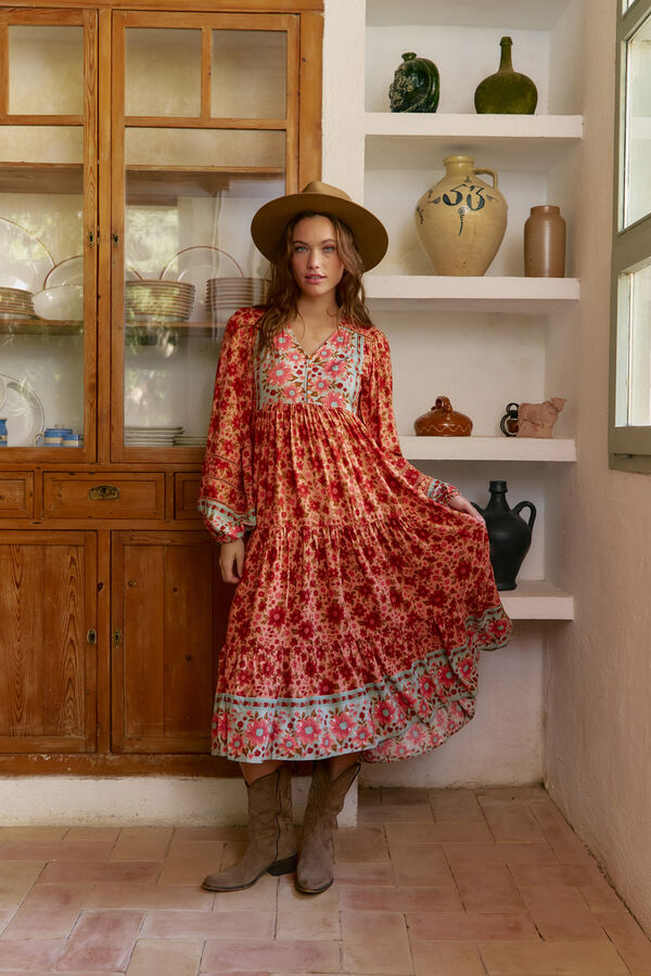 Jaase Vestido midi Eve estampado Lilliana Laranja