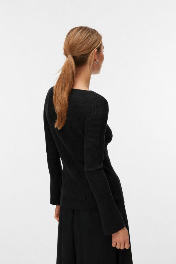 Vero Moda Cardig&atilde; canelado gola em bico Preto