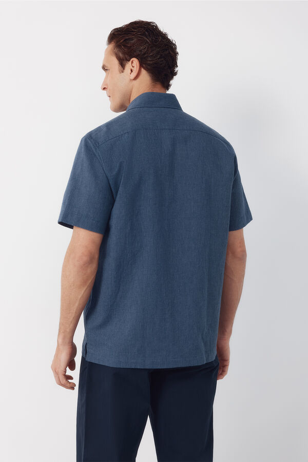 Cortefiel Linen short sleeve shirt Navy