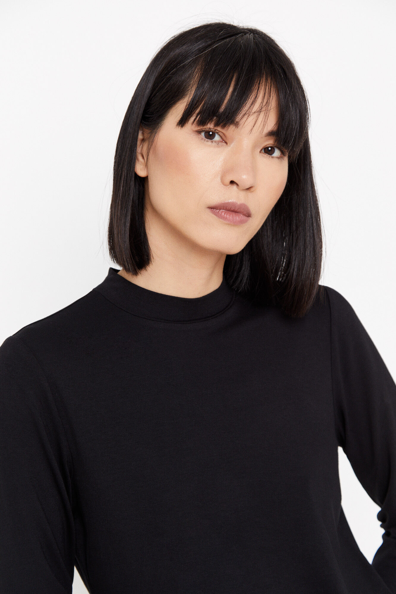 Fluid mock turtleneck T shirt