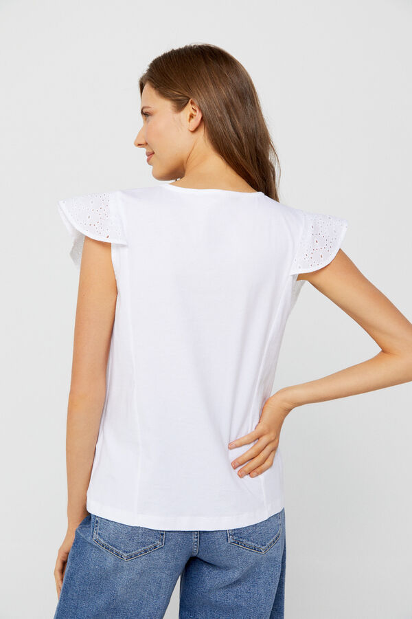 Cortefiel Broderie anglaise flounced T-shirt White