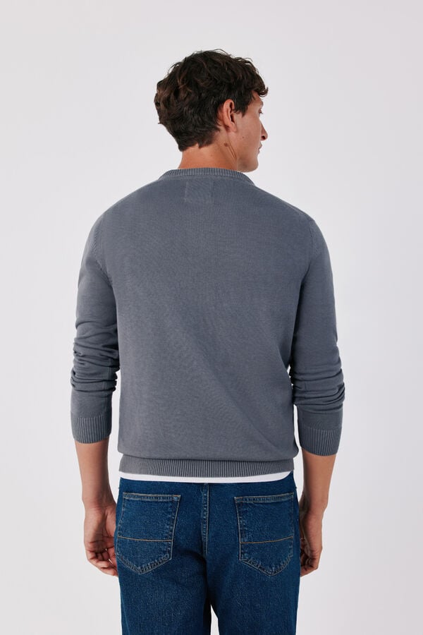 Cortefiel Cotton fine knit V-neck jumper Grey