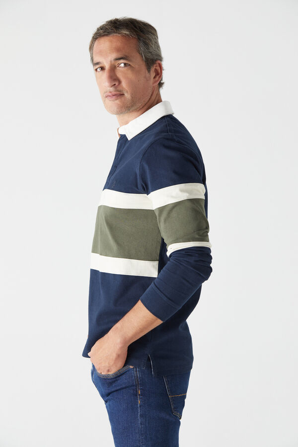 Cortefiel Placement stripes rugby shirt Navy