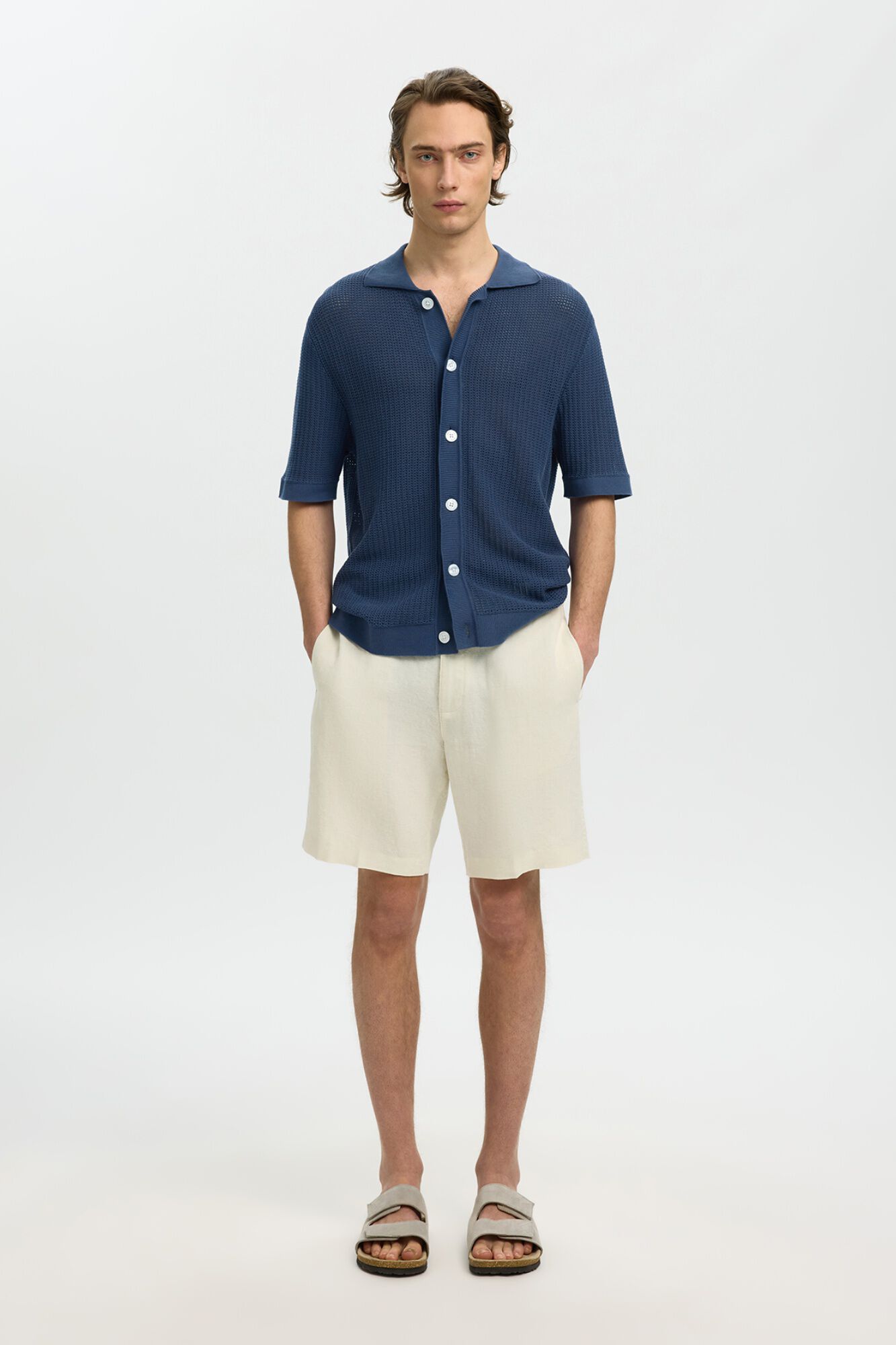 Selected Polo em malha tipo casaco de malha de manga curta