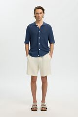 Selected Polo punto tipo c&aacute;rdigan de manga corta Azul