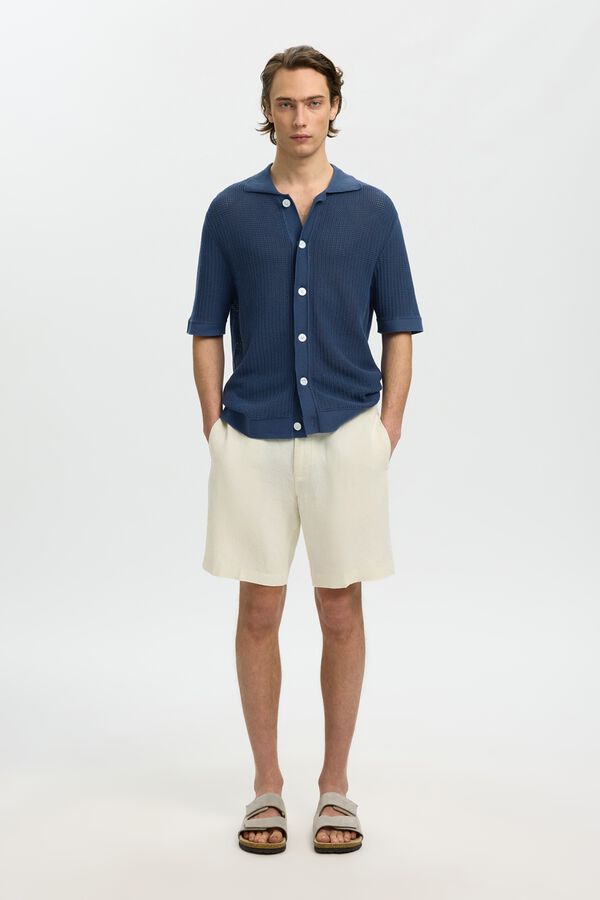 Selected Polo punto tipo c&aacute;rdigan de manga corta Azul