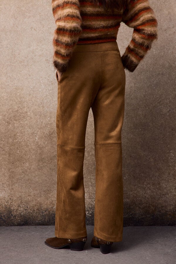 Slowlove Pantal&oacute;n recto de antelina Beige