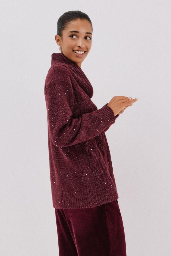 Cortefiel Jersey punto lentejuelas Maroon