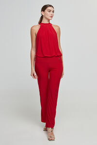 Cortefiel Long jumpsuit with tie Red