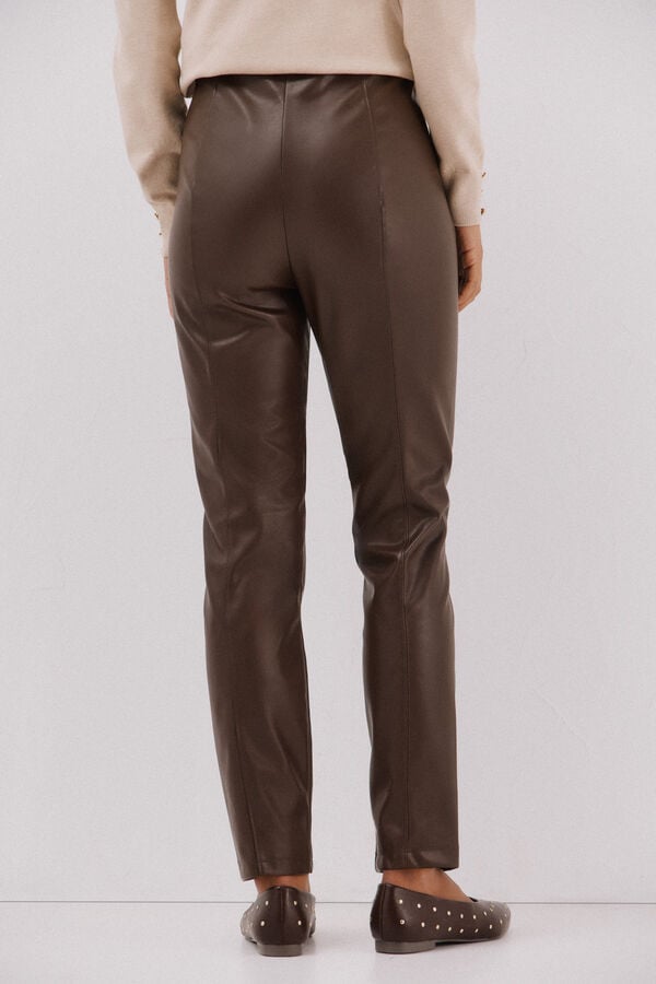 Cortefiel Women's stretch faux faux leather leggings Beige