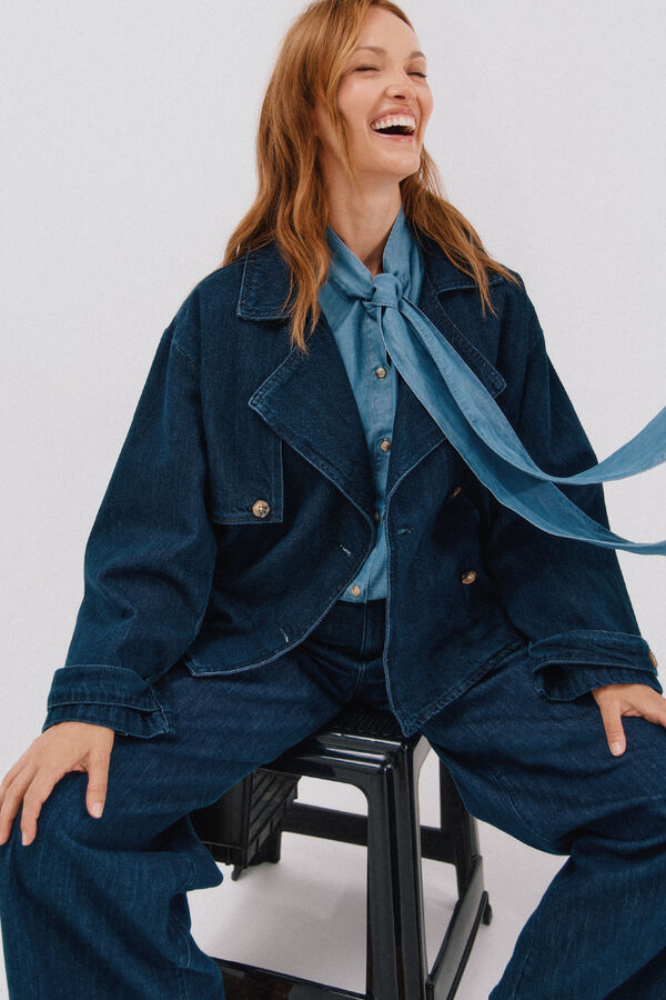 Cortefiel Short denim trench coat Navy