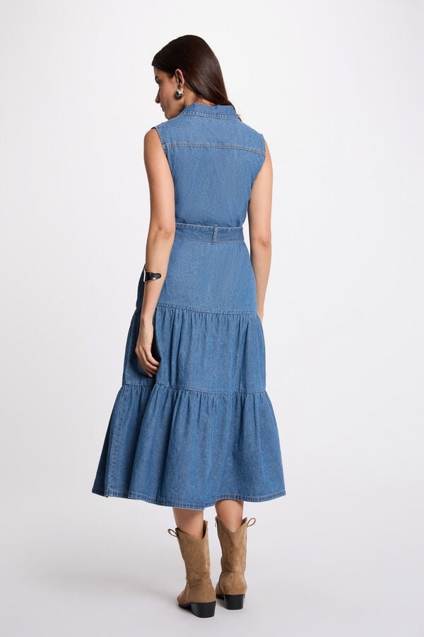 Morgan Vestido comprido reto em ganga Azul