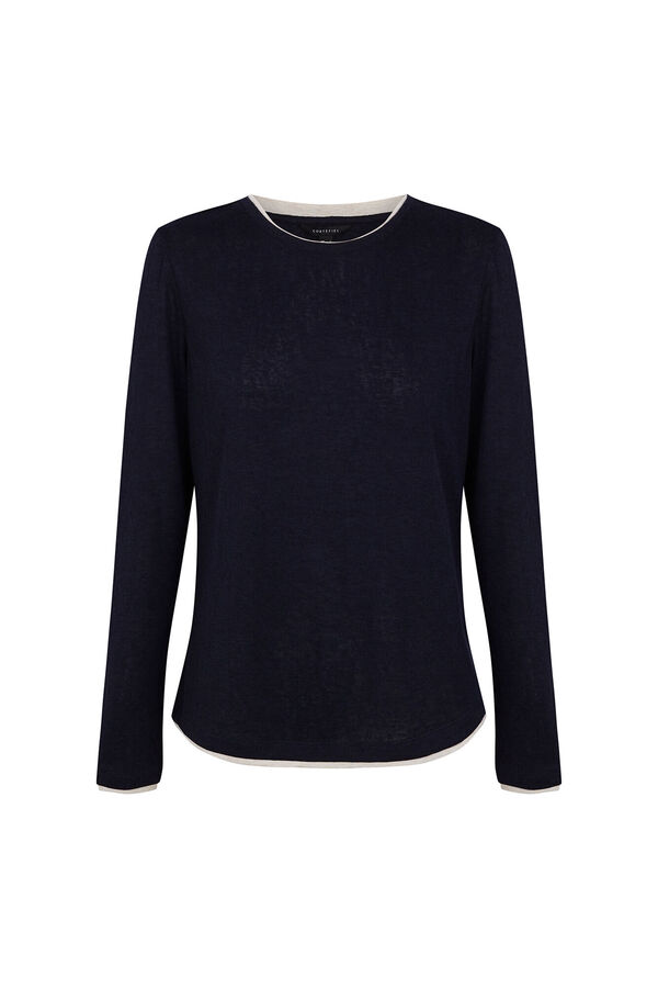 Cortefiel Contrast piping long sleeve T-shirt Navy