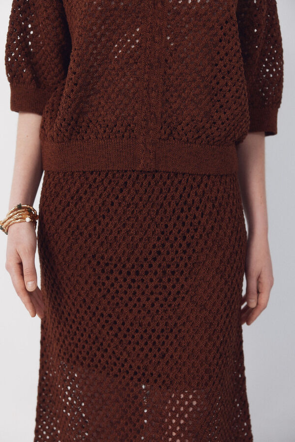 Cortefiel Midi jersey-knit skirt Dark brown